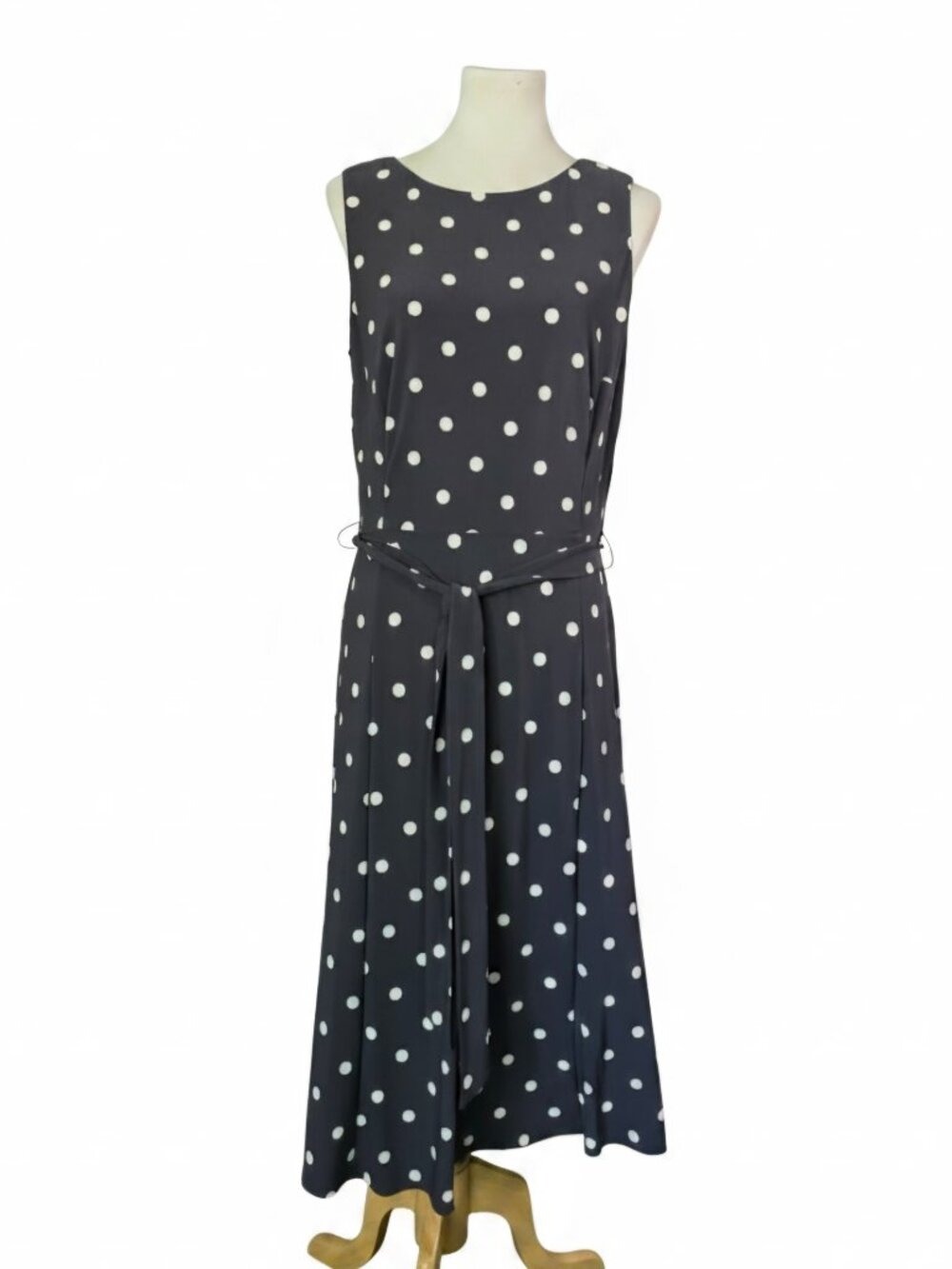 NWT Anne Klein Grey White Polka Dot Midi Dress Size 12